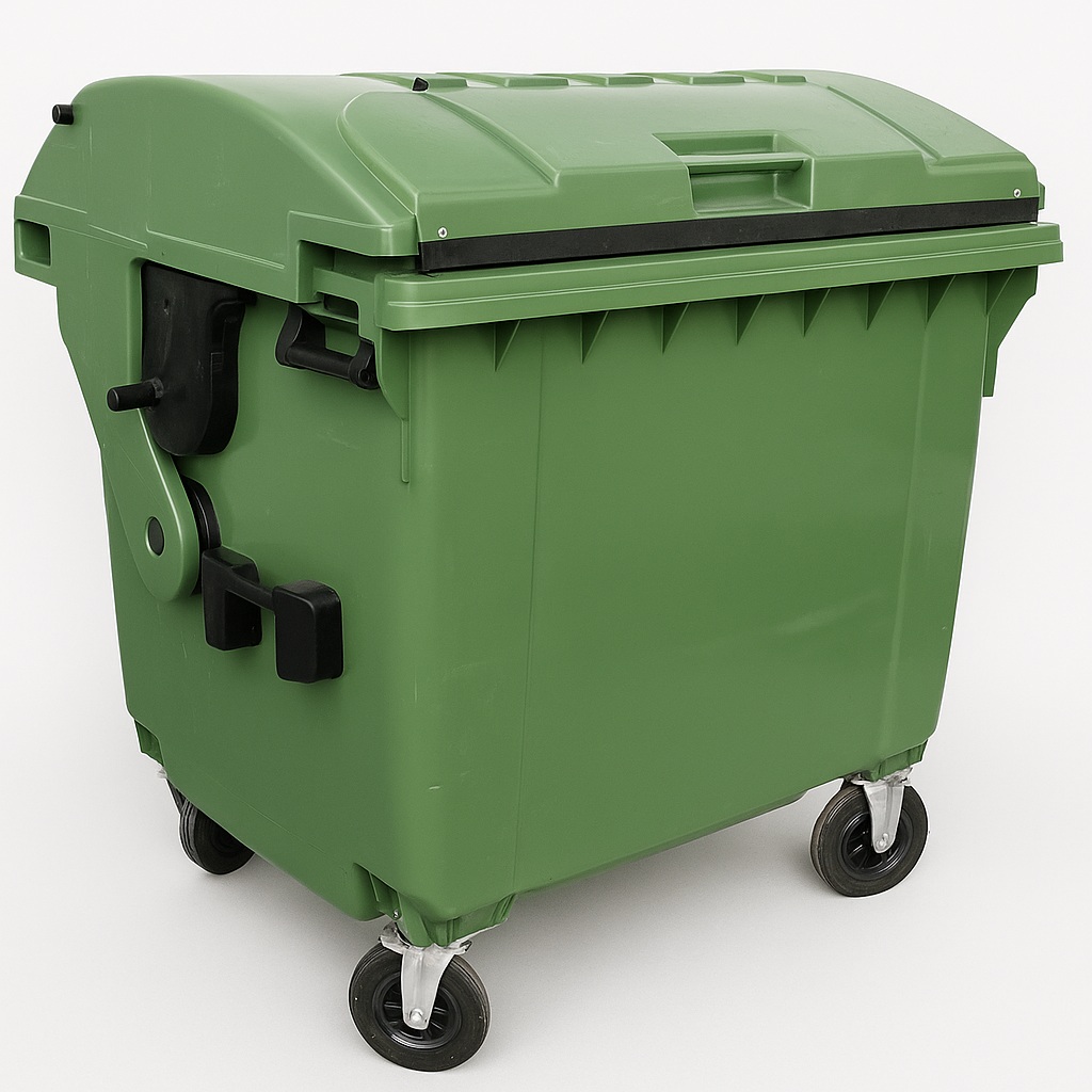 Контейнер для побутових відходів зі сферичною кришкою п/в, EN 840-3 на 1100 л VSMECO, зелений